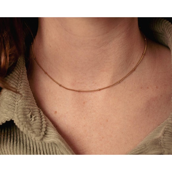 Fawn 14k Gold Plated Stainless Steel Ball and Chain Dainty Layering Necklace - Picture 3 of 10
